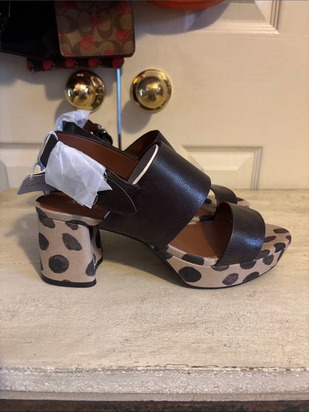 Aerosoles “Camera”Chunky Leopard-Platform Brown Strap Heels